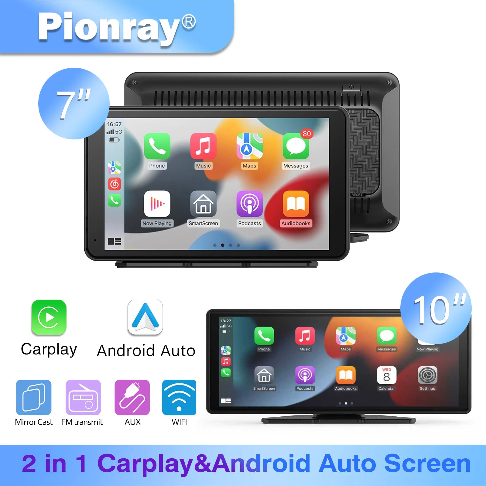 7/10 Inches Android Auto Universal Portable Carplay for Car Screen Car Radio Video Wireless Carplay Screen for Apple