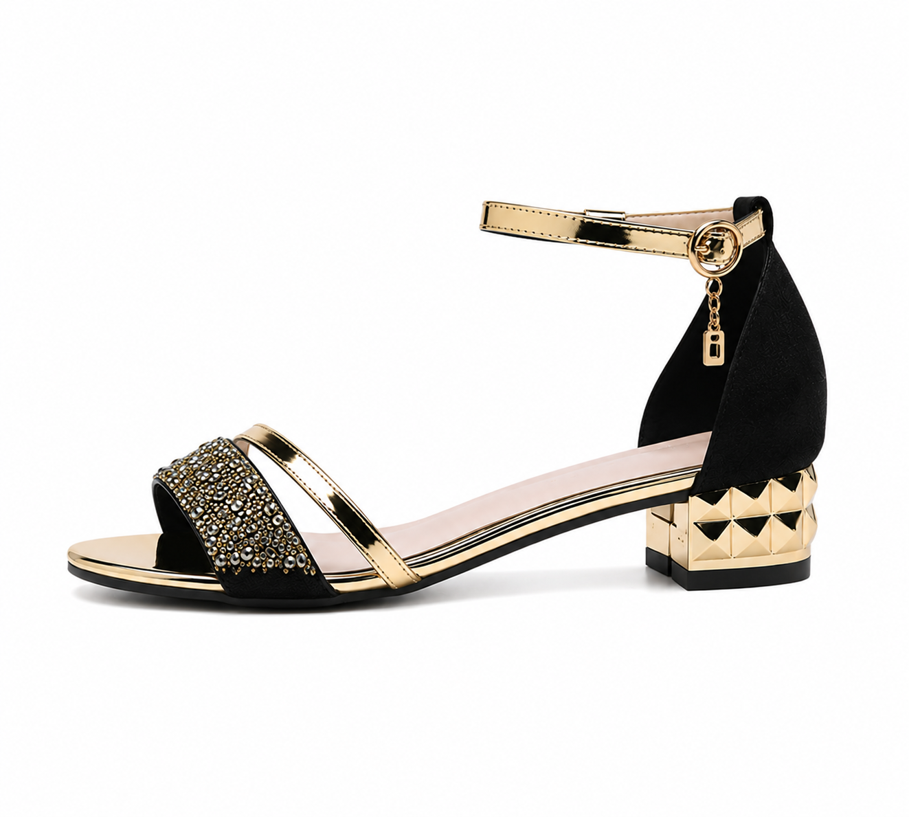 Valeria | Sandalias de tacón bajo con brillo elegante